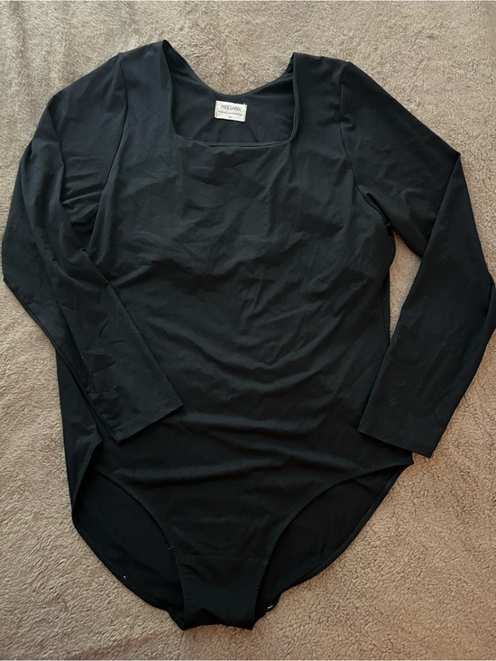 Free Label Tops - Free Label Size 3X Black Long Sleeve Square Neck Bodysuit